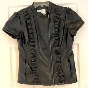 WET SEAL black faux leather shirt sleeved zip-front shirt